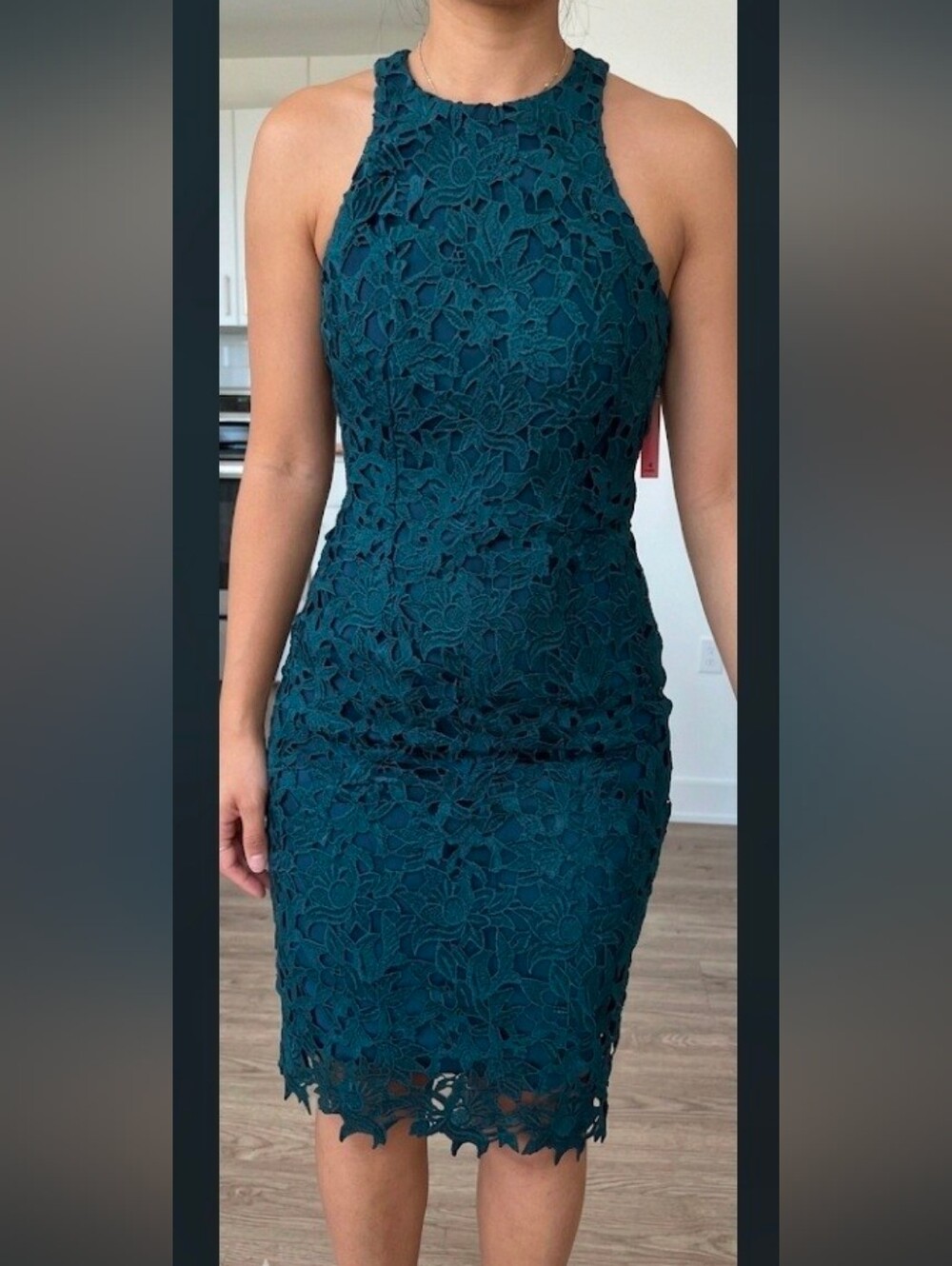 Elegant Antonio Melani Peggy Dress, Oil Green Lace, Size 4